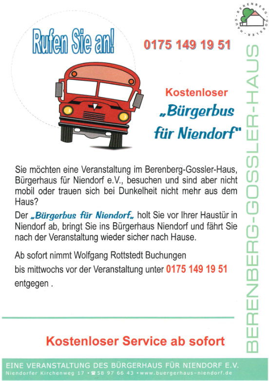 Kostenloser Bürgerbus für Niendorf
